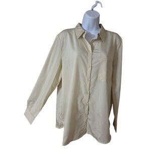 Alex & Jordan Silky Pinstripe Yellow Cream Button-Down Career Shirt L NWT
